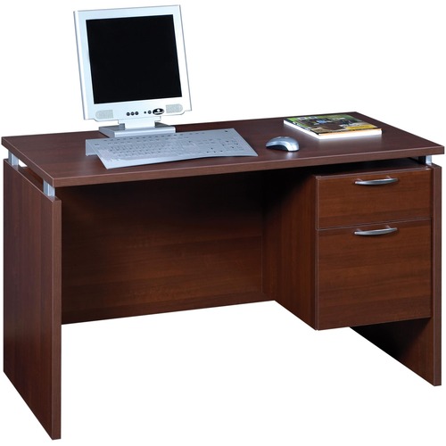 Star Single Pedestal Desk MA 11-2448 - Rectangle Top - 48" Table Top Width x 24" Table Top Depth x 1" Table Top Thickness - 29" Height - Assembly Required - Cayenne Cherry, Laminated, Satin Silver