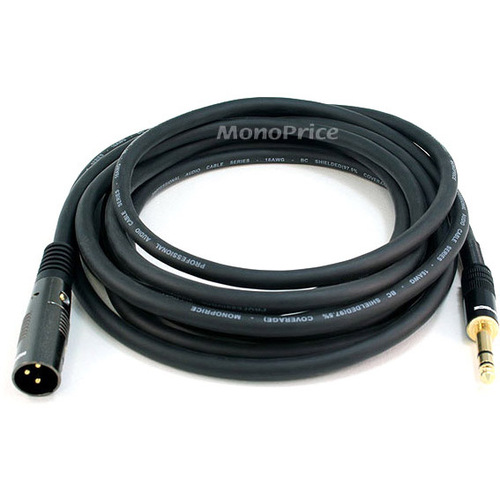 Monoprice 15ft Premier Series XLR Male to 1/4inch TRS Male 16AWG Cable (Gold Plated) - 15 ft 6.35mm/XLR Audio Cable for Audio Device - First End: 1 x XLR Audio - Male - Second End: 1 x 6.35mm Audio - Male - Shielding - Gold Plated Connector