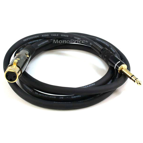 Monoprice 6ft Premier Series XLR Female to 1/4inch TRS Male 16AWG Cable (Gold Plated) - 6 ft 6.35mm/XLR Audio Cable for Audio Device - First End: 1 x XLR Audio - Female - Second End: 1 x 6.35mm Audio - Male - Shielding - Gold Plated Connector