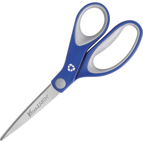 Westcott KleenEarth Soft Handle Scissors - 8" (203.20 mm) Overall Length - Left/Right - Stainless Steel - Straight Tip - Blue - 1 Each = ACM15554