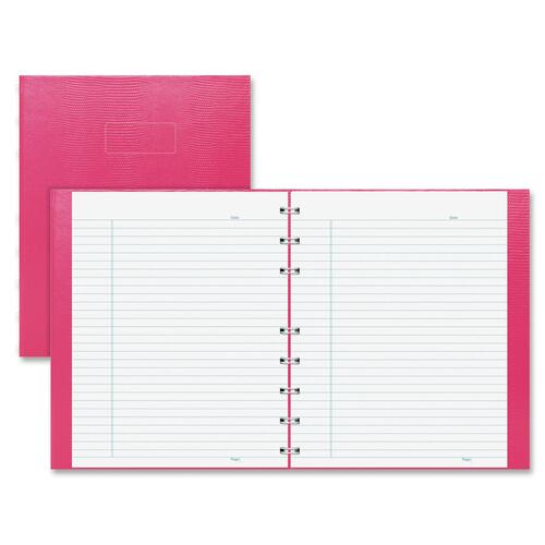 Blueline Pink Ribbon Collection - NotePro Notebook - 150 Pages - Twin Wirebound - Ruled - 7 1/4" x 9 1/4" - White Paper - Bright Pink Cover Lizard - Micro Perforated, Index Sheet, Self-adhesive Tab, Storage Pocket, Environmentally Friendly, Hard Cover - R