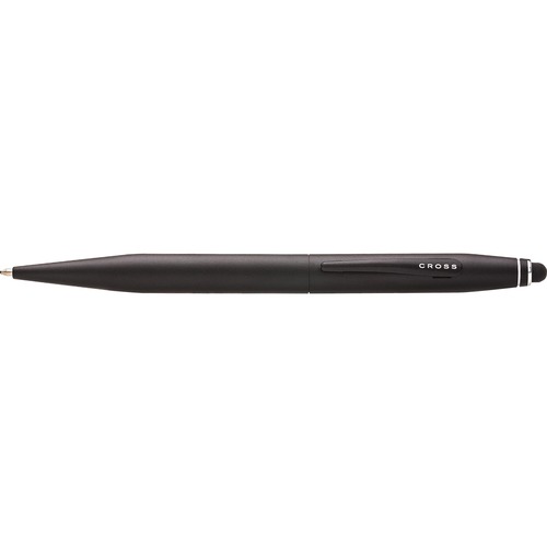 Cross Tech2 Satin Black Dual Function Ballpoint Pen and Stylus - Medium Pen Point - 0.7 mm Pen Point Size - Conical Pen Point Style - Refillable - Retractable - Black - Satin Black Barrel - Carbide Tip - 1 Each - Ballpoint Stick Pens - CROAT06521