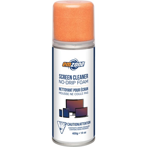 Emzone No Drip Foam Screen Cleaner with Cloth - For Display Screen - 400 g - Non-drip, Streak-free, Ammonia-freeBottle - 1 Each - For Display Screen - 414.03 mL - Non-drip, Streak-free, Ammonia-freeBottle - 1 Each