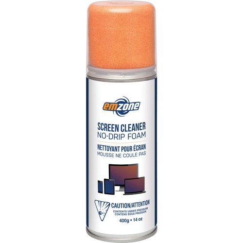 Emzone No Drip Foam Screen Cleaner with Cloth - For Display Screen - 400 g - Non-drip, Streak-free, Ammonia-freeBottle  - For Display Screen - 414.03 mL - Non-drip, Streak-free, Ammonia-freeBottle 