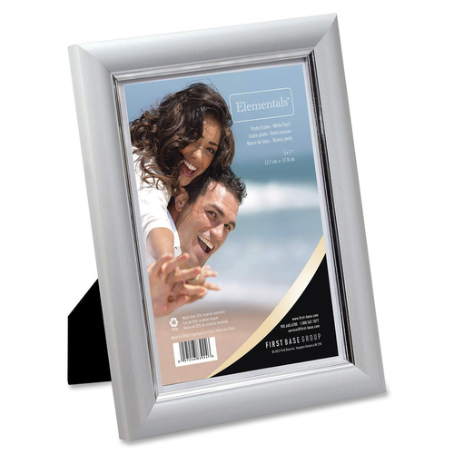 First Base Elementals 5x7 Easy Insert Frame White Pearl - 5" x 7" Frame Size - Rectangle - Tabletop - Landscape, Portrait - Hinged Easel, Hanger, Swivel Clip - 1 Each - Metal - White Pearl