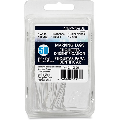Merangue 50 Pack White Strung Tags - 1.09" (27.60 mm) Length x 1.75" (44.40 mm) Width - Rectangular - String Fastener - 50 / Pack - White = MGE10247311