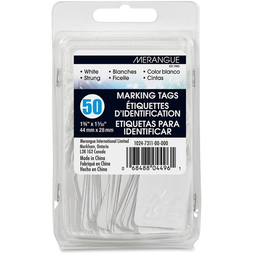 Merangue 50 Pack White Strung Tags - 1.09" (27.60 mm) Length x 1.75" (44.40 mm) Width - Rectangular - String Fastener - 50 / Pack - White