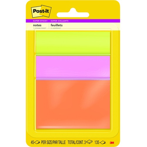 Post-it® Super Sticky Adhesive Note - 3" x 2" , 3" x 3" , 3" x 4" - Rectangle, Square - Jewel Pop - Repositionable - 1 / Pack - Adhesive Note Pads - MMM3432SSAUC