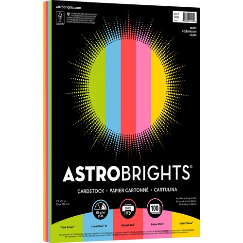 Astrobrights Laser, Inkjet Printable Multipurpose Card - Letter - 8 1/2" x 11" - 65 lb Basis Weight - Pearlescent - 100 / Pack - Solar Yellow, Rocket