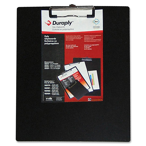 Duraply "Stay Clean" Clipboards - 8 1/2" x 11" - Poly - Black - 1 Each = VLB98981