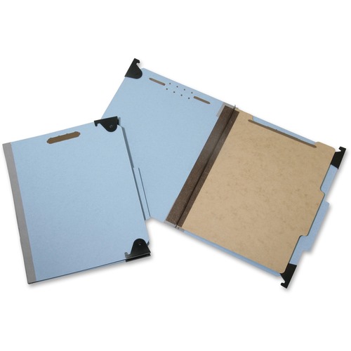 SKILCRAFT 2/5 Tab Cut Letter Recycled Hanging Folder - 8 1/2" x 11" - 2" Expansion - 4 Fastener(s) - Top Tab Location - Right of Center Tab Position - 1 Divider(s) - Light Blue - 60% Recycled - 10 / Box