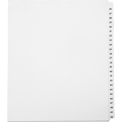 SKILCRAFT Numeric 26-50 Table of Contents Sheets - 25 Printed Tab(s) - Digit - 26-50 - 8.5" Divider Width x 11" Divider Length - Letter - White Divider - 1 / Set