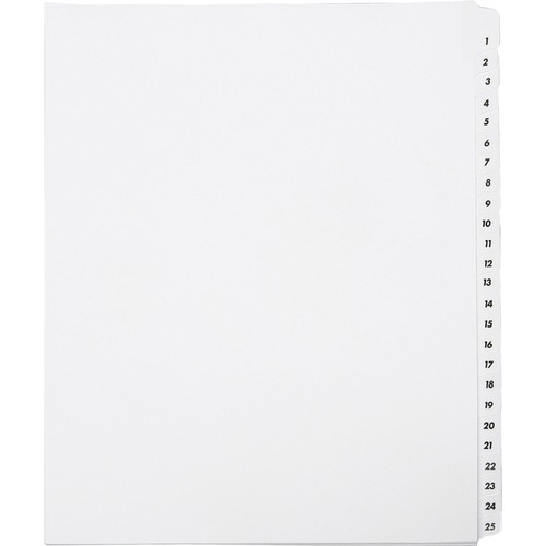 SKILCRAFT 1-25 Numeric Tab Divider Sheets - 25 Printed Tab(s) - Digit - 1-25 - 8.5" Divider Width x 11" Divider Length - Letter - White Divider - Clear Mylar Tab(s) - 1 / Set