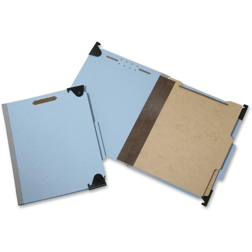 SKILCRAFT 2/5 Tab Cut Letter Recycled Hanging Folder - 8 1/2" x 11" - 2" Expansion - 6 Fastener(s) - Top Tab Location - Right of Center Tab Position - 2 Divider(s) - Light Blue - 60% Recycled - 10 / Box