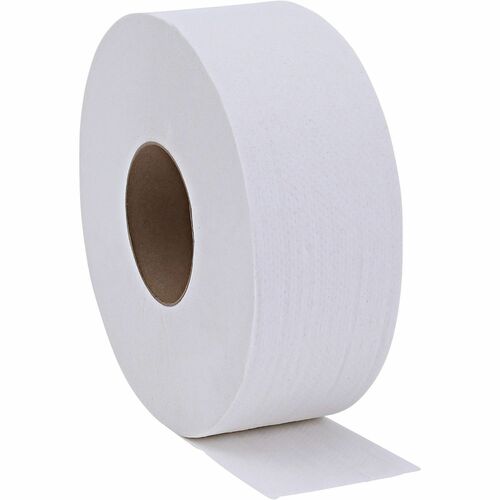 Genuine Joe 2-ply Jumbo Roll Dispenser Bath Tissue - 2 Ply - 3.3" x 650 ft - White - Nonperforated, Unscented - For Restroom - 12 / Carton