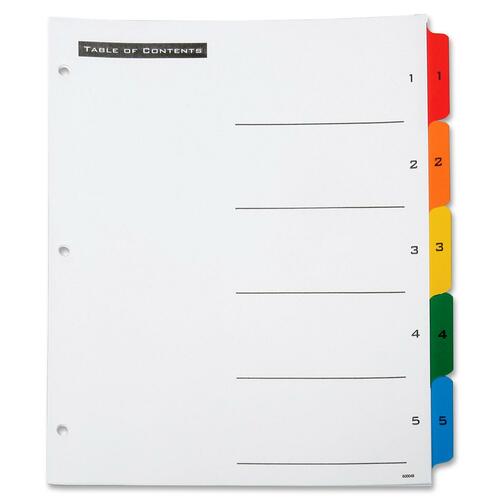 SKILCRAFT 3HP Preprinted 1-5 Table of Content Sheets - Printed Tab(s) - Digit - 1-5 - Letter - 8.50" Width x 11" Length - 3 Hole Punched - Multicolor Tab(s) - 30% Recycled - Hole-punched - 1 Set