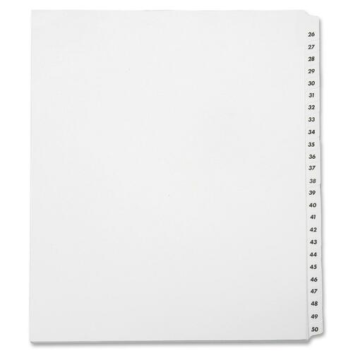 SKILCRAFT Numeric 26-50 Table of Contents Sheets - 25 Printed Tab(s) - Digit - 26-50 - 8.5" Divider Width x 11" Divider Length - Letter - White Divider - 30% Recycled - Unpunched - 1 Set