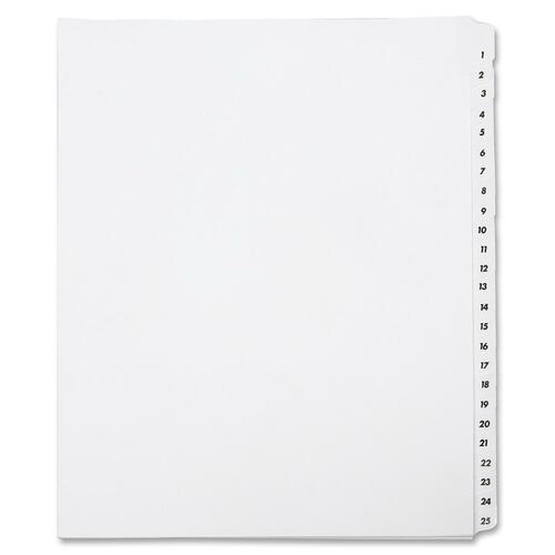 SKILCRAFT Preprinted Tabs Table of Contents Sheets - 25 Printed Tab(s) - Digit - 1-25 - 8.5" Divider Width x 11" Divider Length - Letter - White Divider - Clear Mylar Tab(s) - 30% Recycled - Unpunched - 1 Set