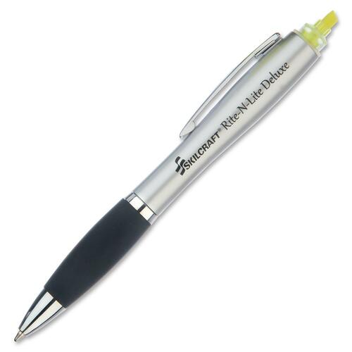 SKILCRAFT® Rite-N-Lite Deluxe Twist and Flip Pen - Medium Chisel Pen Point - Retractable - Black, Fluorescent Yellow Ink - 2 / Pack