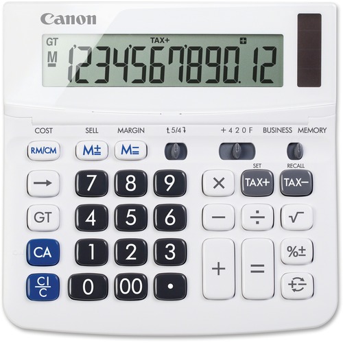 Canon 12-Digit Financial Desktop Calculator - Extra Large Display, Tilt Display, Easy-to-read Display, Dual Power, Auto Power Off - 12 Digits - LCD - Battery/Solar Powered - 5.8" x 5.8" x 1.2" - White - 1 Each = CNM9607B001