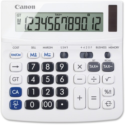 Canon 12-Digit Financial Desktop Calculator - Extra Large Display, Tilt Display, Easy-to-read Display, Dual Power, Auto Power Off - 12 Digits - LCD - Battery/Solar Powered - 5.8" (146.05 mm) x 5.8" (146.05 mm) x 1.2" (30.16 mm) - White - 1 Each