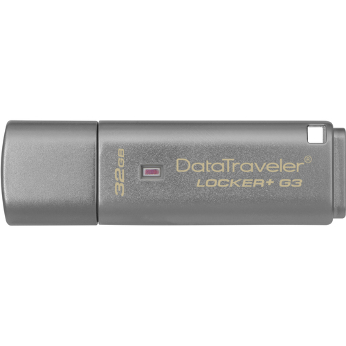 Kingston 32GB DataTraveler Locker+ G3 USB 3.0 Flash Drive - 32 GB - USB 3.0 - 135 MB/s Read Speed - 40 MB/s Write Speed - Silver - 1 Each