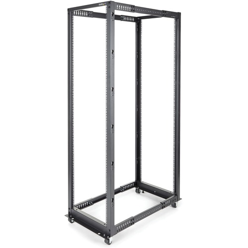 StarTech.com 4-Post 42U Mobile Open Frame Server Rack, 19" Network Rack with Casters, Rolling Rack for Computer/AV/Data/IT Equipment - Store your servers, network and telecommunications equipment in this adjustable 42U rack - Compatible with HP KVM IP Con