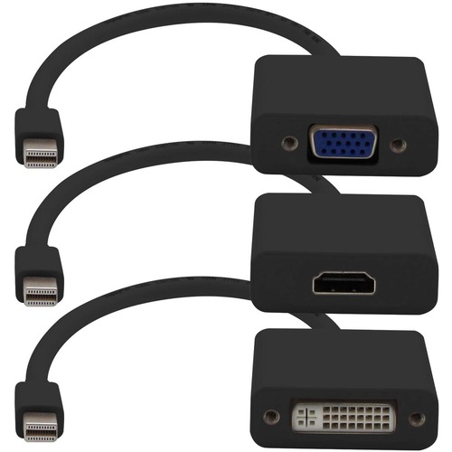 AddOn 3-Pack of Mini-DisplayPort 1.1 Male to DVI, HDMI, VGA Female Black Adapters Which Comes in a Bundle For Resolution Up to 1920x1200 (WUXGA) - Black