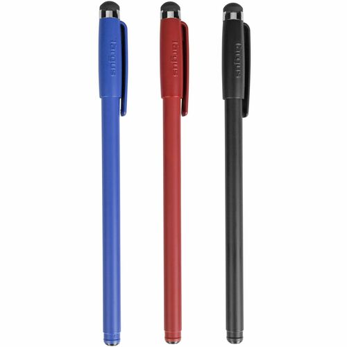 Targus Antimicrobial Stylus & Pen (3 Pack) - 3 Pack - Rubber - Black, Red, Blue