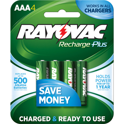 Rayovac PL724-4B Rayovac Recharge Plus NiMH AAA, 4/Pk - For Multipurpose - Battery Rechargeable - AAA - 1.2 V DC - 4