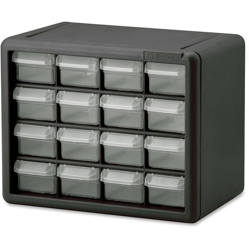 Akro-Mils 16-Drawer Plastic Storage Cabinet - 16 Drawer(s) - 8.5" Height x 6.4" Width10.5" Length%Floor - Stackable, Finger Grip, Unbreakable - Black - Polymer, Plastic - 1 Each