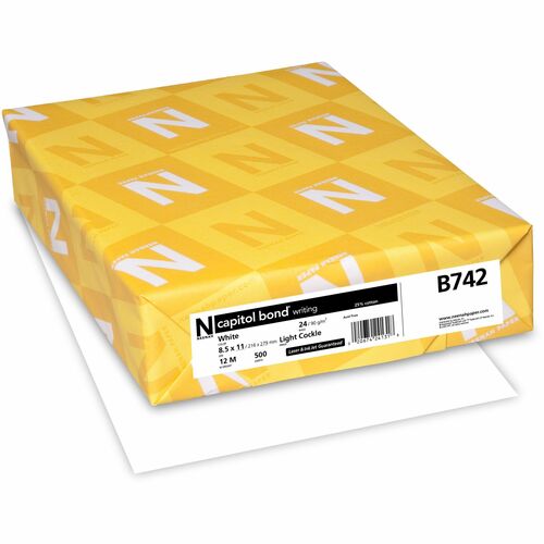 Neenah Capitol Bond Paper - White - 91 Brightness - Letter - 8 1/2" x 11" - 24 lb Basis Weight - Cockle - 500 / Ream - Watermarked - Bright White