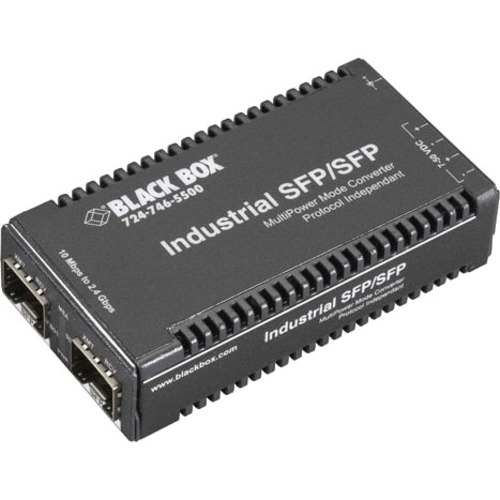 Black Box MultiPower Miniature Media Converter, SFP-to-SFP Mode Converter - 1000Base-X - 2.0 x Expansion Slots - SFP - 2 x SFP Slots - Desktop, Rail-mountable, Wall Mountable - TAA Compliant