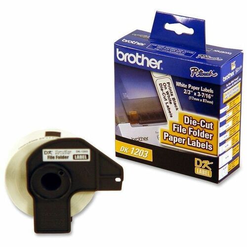 Brother QL Printer File Folder Labels - 3 7/16" x 21/32" Length - Rectangle - Direct Thermal - White - Paper - 300 / Roll - 1 Roll = BRTDK1203