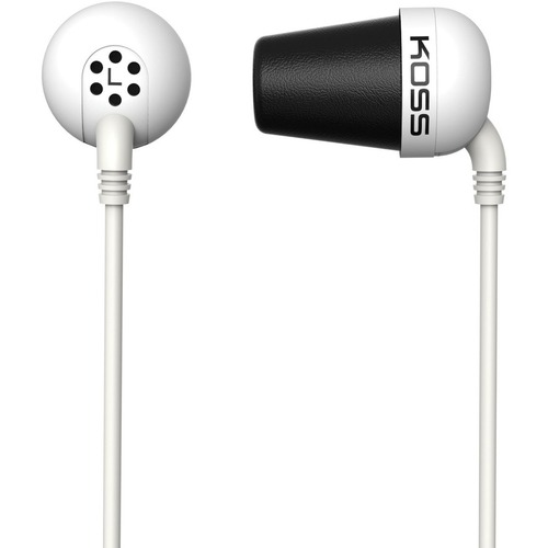 Koss Plug Earphone - Stereo - White - Mini-phone (3.5mm) - Wired - 16 Ohm - 10 Hz 20 kHz - Earbud - Binaural - In-ear - 3.94 ft Cable