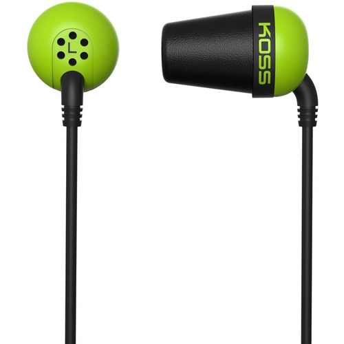 Koss Plug Earphone - Stereo - Mini-phone (3.5mm) - Wired - 16 Ohm - 10 Hz to 20 kHz - Earbud - Binaural - In-ear - 3.94 ft Cable - Green, Black