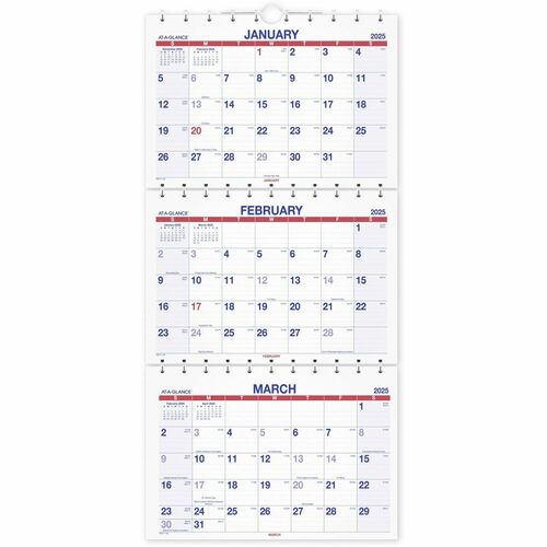 At-A-Glance Move-A-Page 3-Month Wall Calendar - Large Size - Julian Dates - Monthly - 14 Month - December 2023 - February 2025 - 12" x 27" White Sheet - 1.19" x 1.63" Block - Wire Bound - White - Chipboard, Paper - Reference Calendar, Hanging Loop, Sturdy