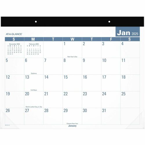 At-A-Glance Easy to Read Desk Pad - Julian Dates - Monthly - 12 Month - January 2024 - December 2024 - 1 Month Single Page Layout - 22" x 17" Sheet Size - 2.50" x 2.93" Block - Headband - Desk Pad - Multi - Poly - Reference Calendar, Sturdy Back, Durable 