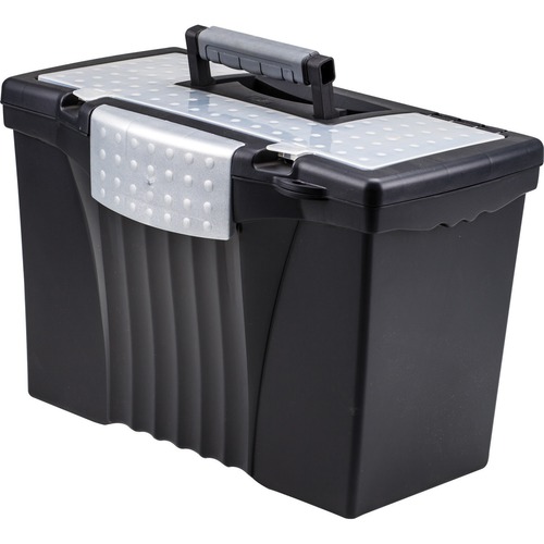 Storex Supply Compartment Plastic File Box - External Dimensions: 9" Width x 11.5" Depth x 17"Height - Media Size Supported: Legal, Letter - Heavy Duty - Plastic - Black - For Document - Recycled - 1 Each = STX61510B04C
