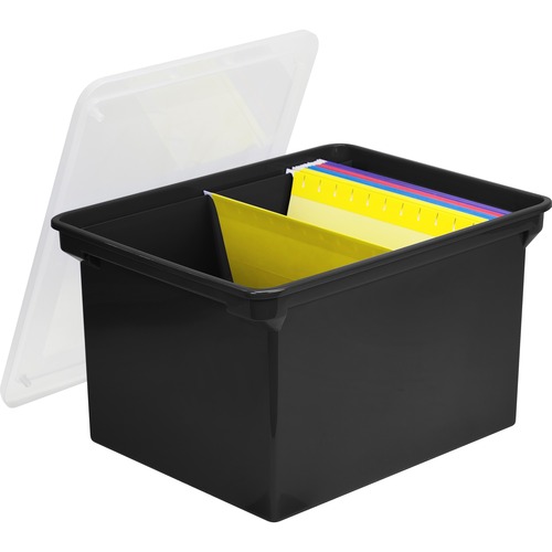 Storex Hvy-duty Plastic Stackable File Totes - External Dimensions: 14.5" Width x 11" Depth x 18"Height - 30 lb - Media Size Supported: Legal, Letter - Snap-tight Closure - Heavy Duty - Stackable - Plastic - Black, Clear - For File - Recycled - 1 Each