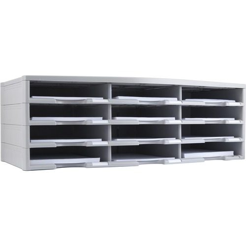 Storex 12-Compartment Litreature Organizers - 12 Compartment(s) - Compartment Size 2.13" (53.98 mm) x 9.25" (234.95 mm) x 12.50" (317.50 mm) - Durable, Label Holder, Removable, Stackable - Gray - Plastic - 1 Each - Literature Organizers/Sorters - STX61601B01R