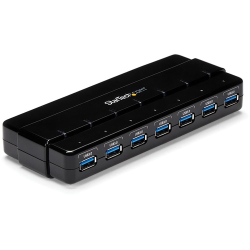 StarTech.com 7 Port SuperSpeed USB 3.0 Hub - 5Gbps - Desktop USB Hub with Power Adapter - Black - Add 7 external, SuperSpeed USB 3.0 ports to a computer from a single USB connection - 7 Port USB 3.0 Hub with Power Adapter - Black USB Hub - 5 Gbps USB 3 Hu