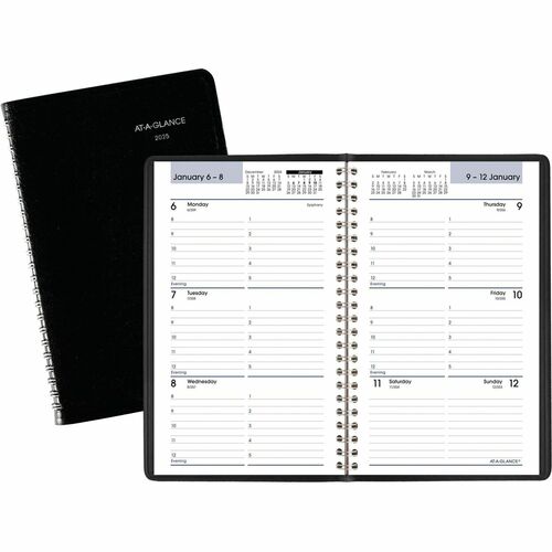 At-A-Glance DayMinder Appointment Book Planner - Small Size - Julian Dates - Weekly - 12 Month - January 2025 - December 2025 - 8:00 AM to 5:00 PM - Hourly - 1 Week Double Page Layout - 5" x 8" White Sheet - Wire Bound - Black - Faux Leather - Black Cover