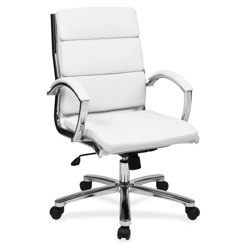 OSP Designs FL5388C Mid Back Executive Faux Leather Chair with Chrome Finish - White Seat Color - Faux Leather Seat Material - Black Back Color - Faux Leather Back Material - 5-star Base - 1 Each