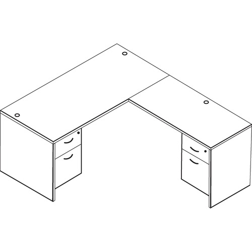 OSP Furniture L-Shape - 66" x 72" - Double Pedestal - Tri-groove Reeded Edge - Material: Polyvinyl Chloride (PVC) - Finish: Urban Walnut, Laminate