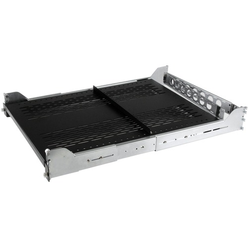 StarTech.com 2U Vented Sliding Rack Shelf w/ Cable Management Arm & Adjustable Mounting Depth - 200lbs / 90.7kg - Add a vented sliding shelf with integrated cable management into virtually any server rack or cabinet - 2U Vented Sliding Rack Shelf w/ Cable