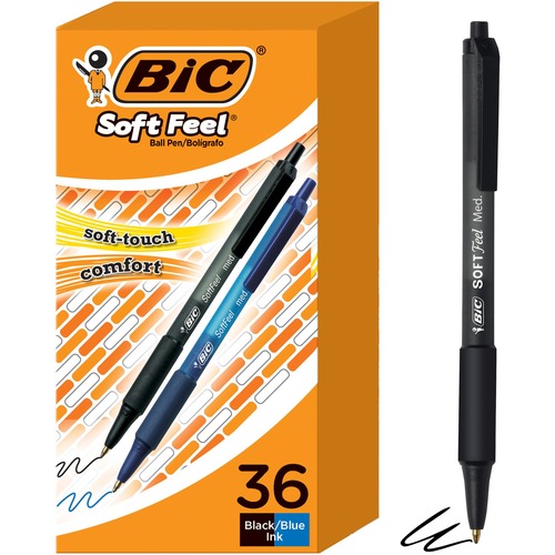 BIC Soft Feel Retractable Ball Point Pen Medium, Assorted - 1 mm Medium Pen Point - Retractable - Assorted Ink - 36 / Box