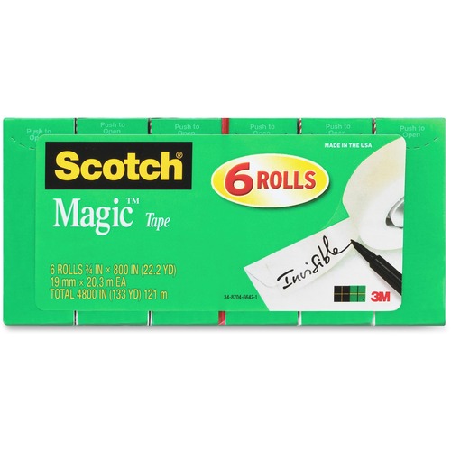 Scotch 810S6 Magic Tape Rolls - 22.22 yd Length x 0.75" Width - 1" Core - Green - Yellowing Resistant, Moisture Resistant, Crack Resistant - For Sealing, Security, Office, Home, Mending, School - 8 / Pack