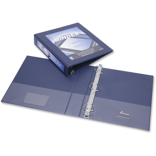 SKILCRAFT® Frame View Binders - Navy Blue, 1-1/2" - 1 1/2" Binder Capacity - Letter - 8 1/2" x 11" Sheet Size - 20 Sheet Capacity - Fastener(s): D-Ring - Pocket(s): Internal - Navy Blue - Recycled - Easy Insert Spine, Lay Flat, Business Card Slit - 1 