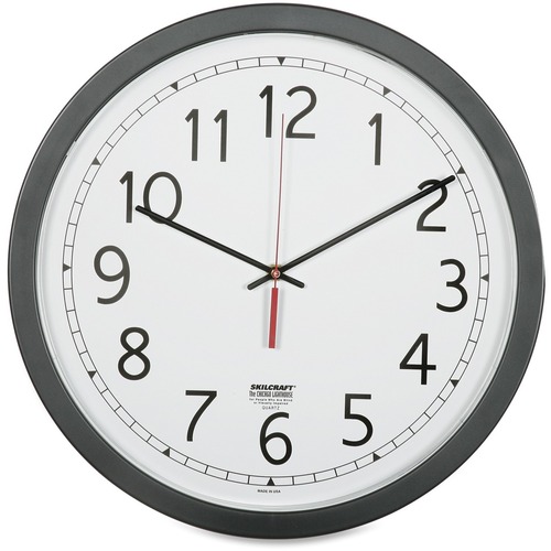 SKILCRAFT 16.5" Round Workstation Wall Clock - Analog - Quartz - White Main Dial - Black Case - Plastic